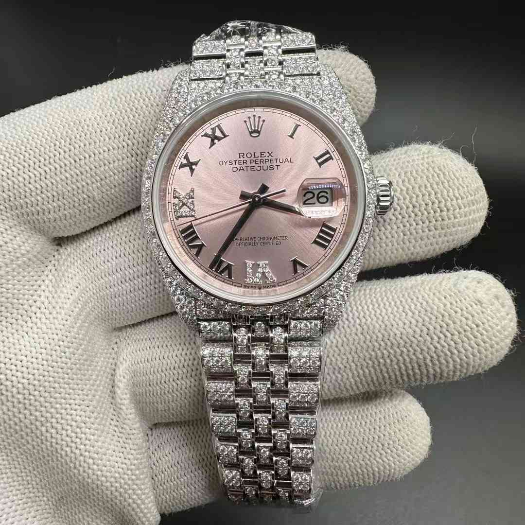 Datejust Moissanite diamonds case 36mm Copy clean 3235 customized  Pink dial Jubilee band women shiny watch. M130+L550 1500$