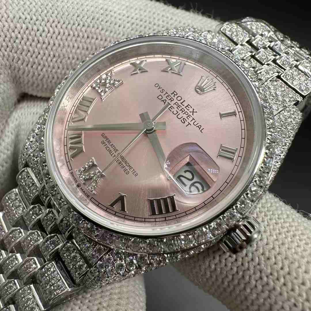 Datejust Moissanite diamonds case 36mm Copy clean 3235 customized  Pink dial Jubilee band women shiny watch. M130+L550 1500$