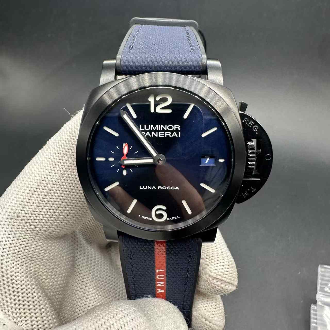 Panerai Luminor Luna Rossa PAM1408 VS super clone black case 40mm blue dial blue strap. 350$