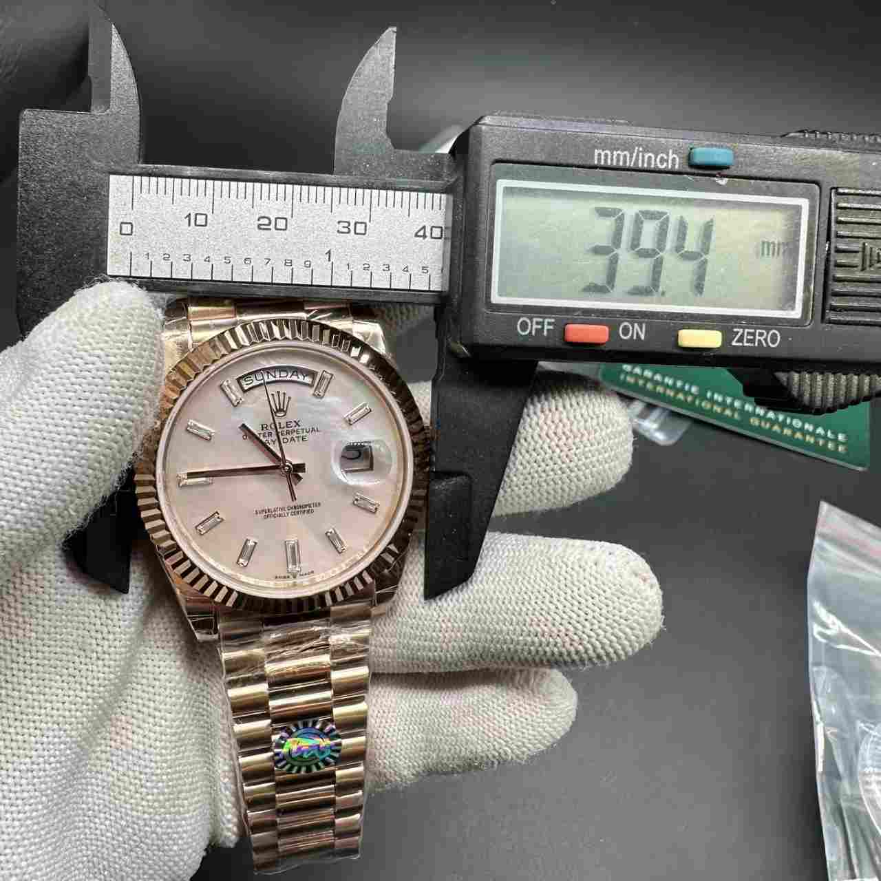 Daydate TW factory 3255 automatic Rose gold case 40mm pearl baguette dial President band.  365$