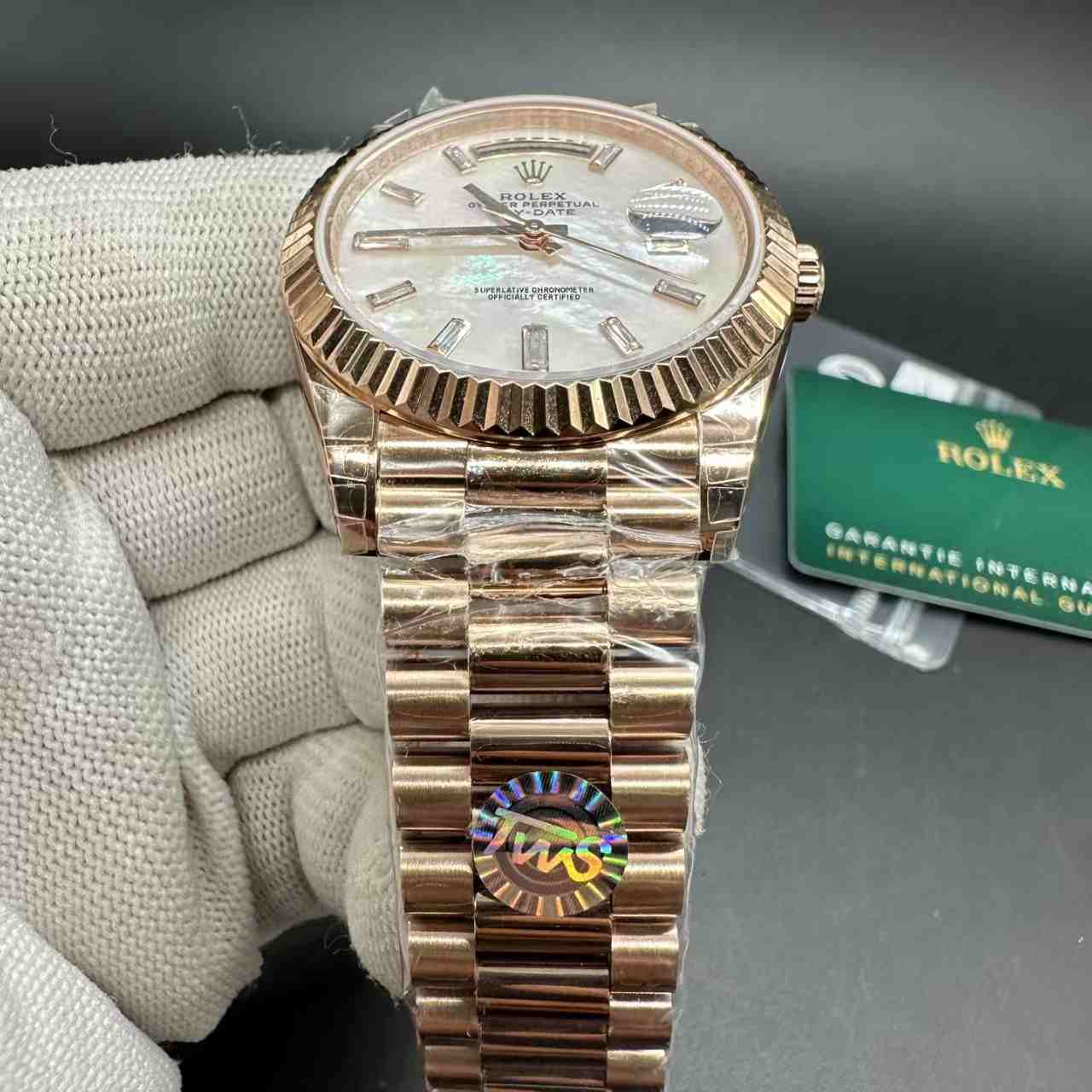 Daydate TW factory 3255 automatic Rose gold case 40mm pearl baguette dial President band.  365$