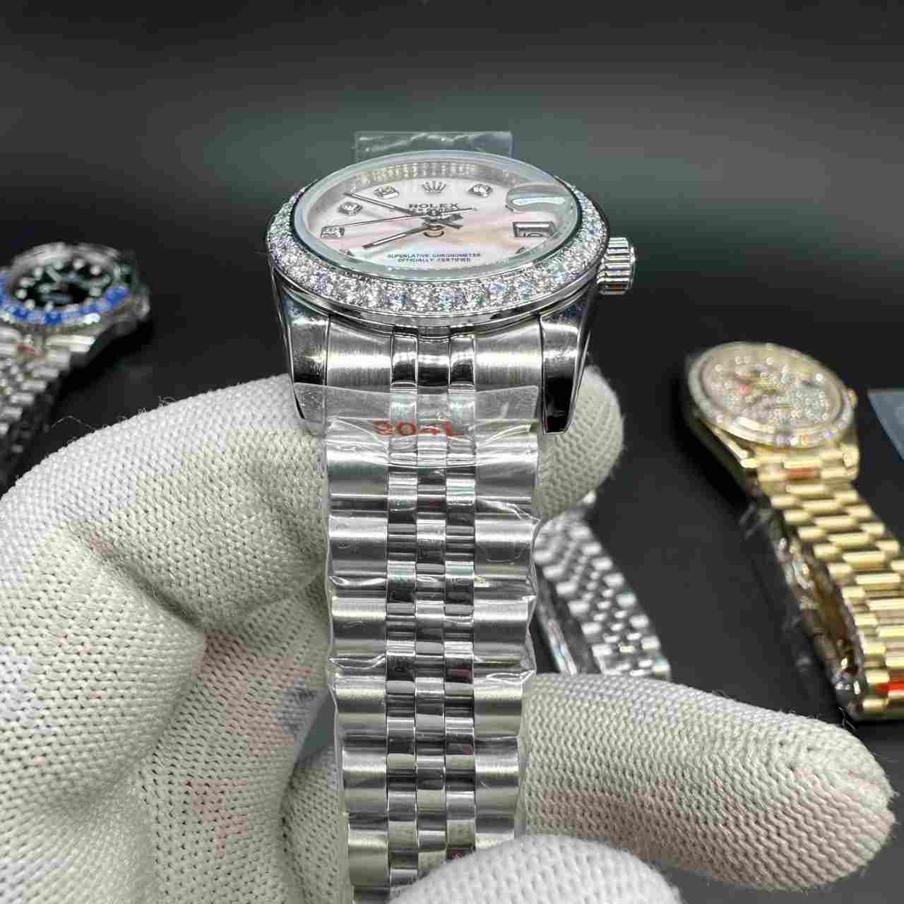 Datejust AAA automatic steel case 31mm diamonds bezel Pink pearl dial jubilee band women watch 115$