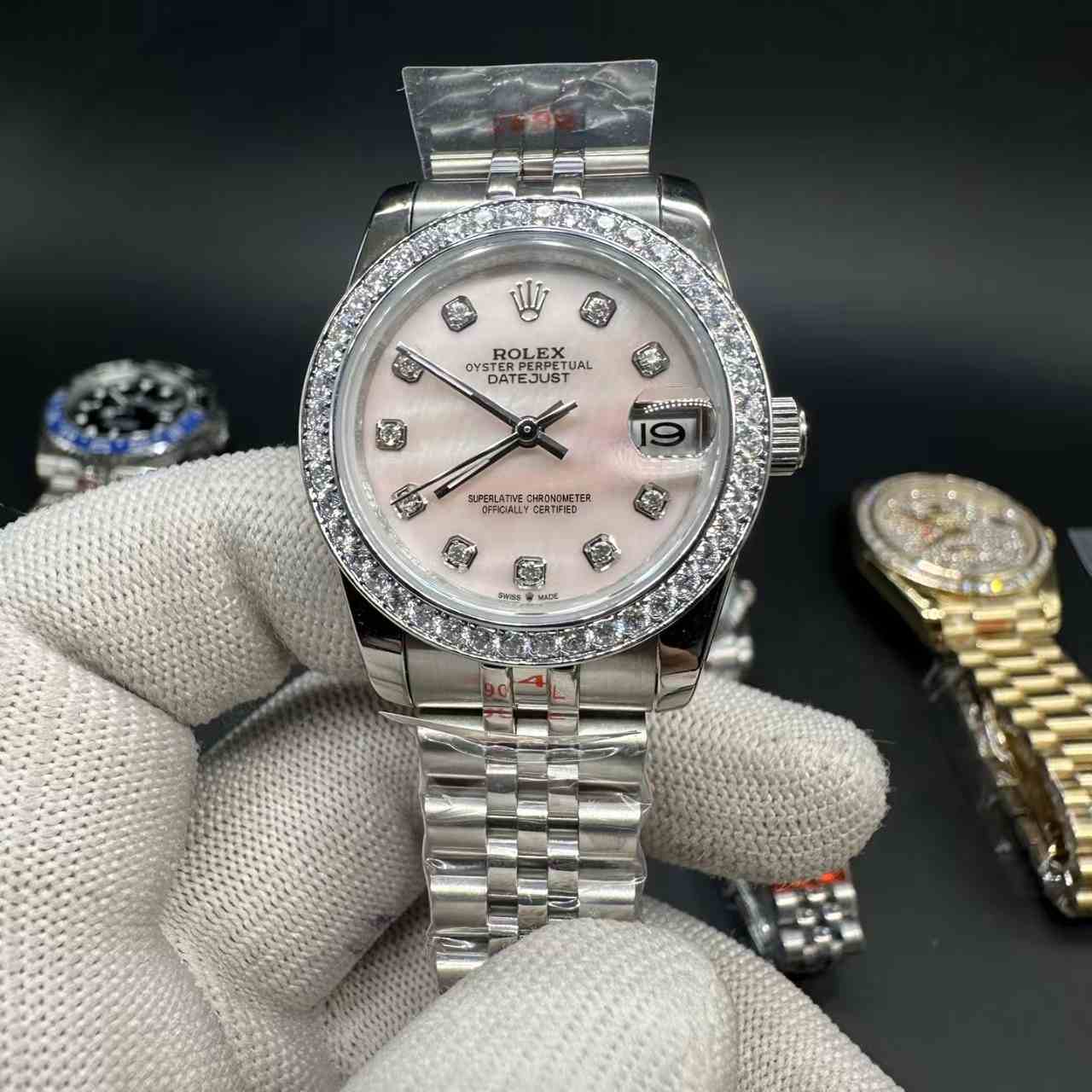 Datejust AAA automatic steel case 31mm diamonds bezel Pink pearl dial jubilee band women watch 115$