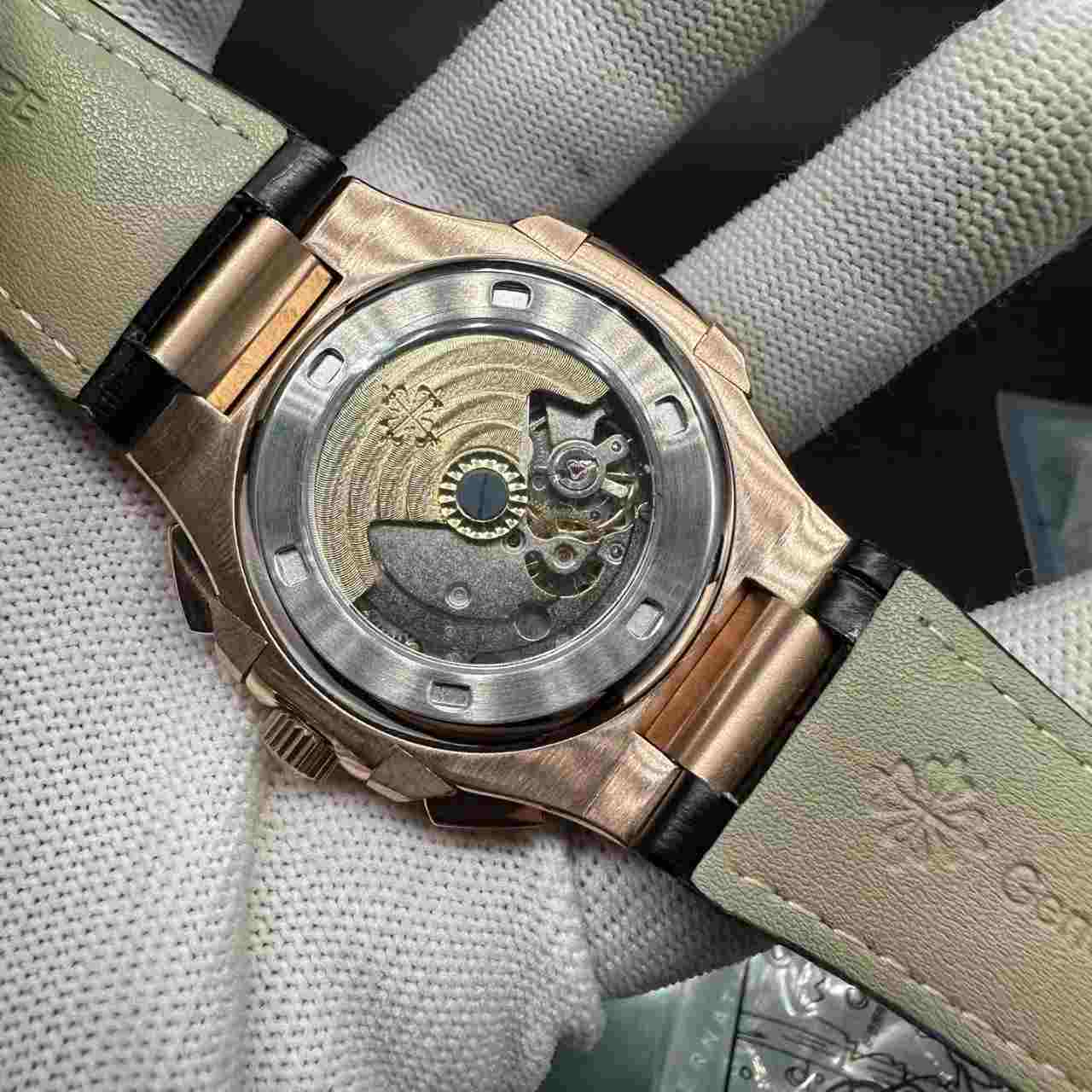 Patek Philippe AAA automatic rose gold case 40mm black dial black leather strap. 115$