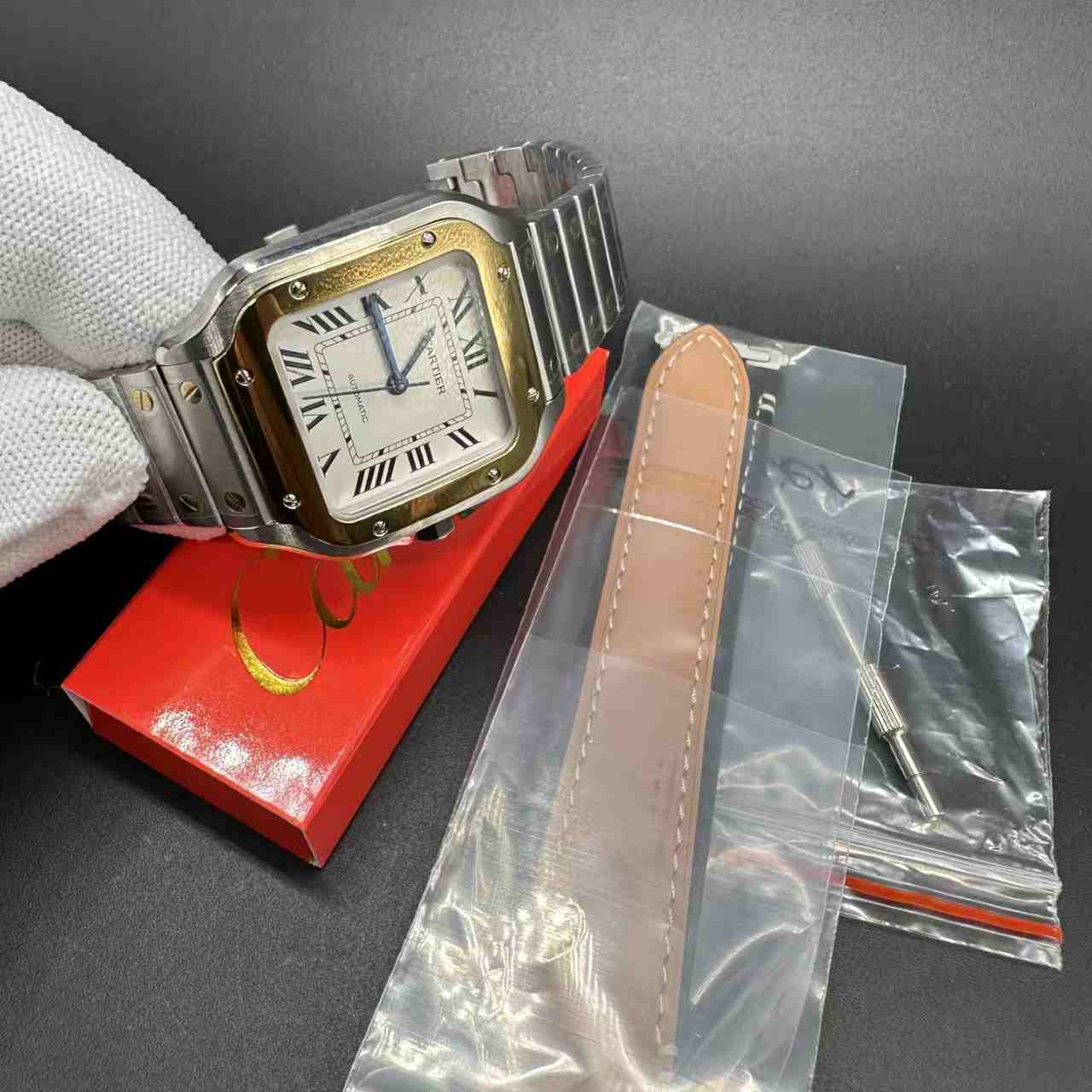 Santos women 35mm BV factory automatic top version 2tone gold case white dial come with an extra leather strap women watch 450$