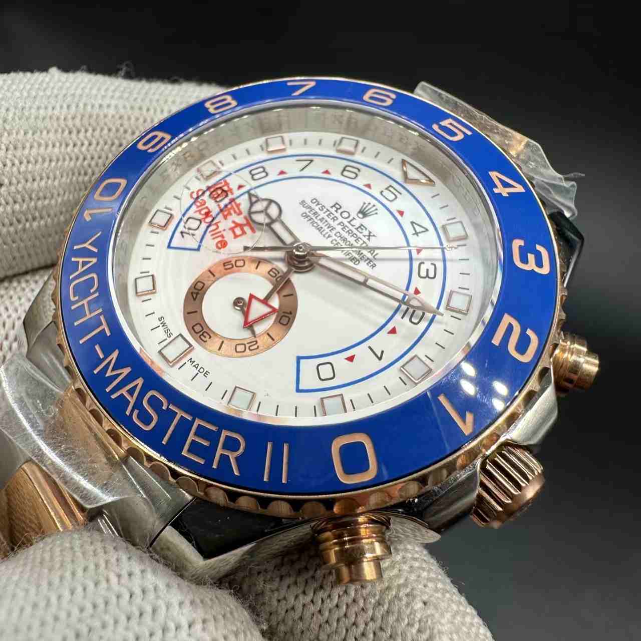 YM2 AAA+ YT factory 2tone rose gold 44mm blue bezel white dial oyster band  125$