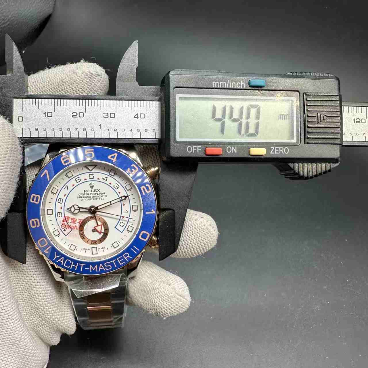 YM2 AAA+ YT factory 2tone rose gold 44mm blue bezel white dial oyster band  125$