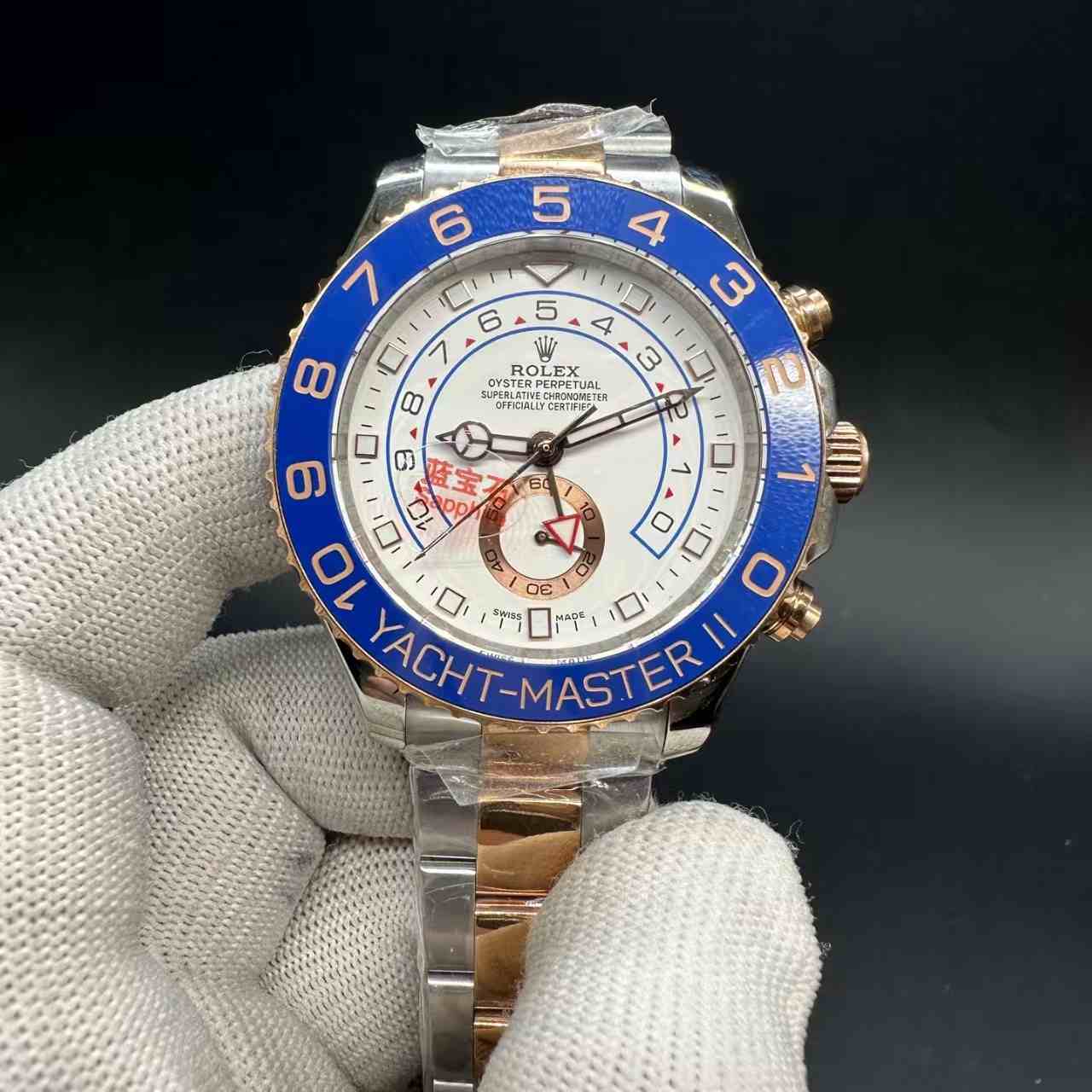 YM2 AAA+ YT factory 2tone rose gold 44mm blue bezel white dial oyster band  125$