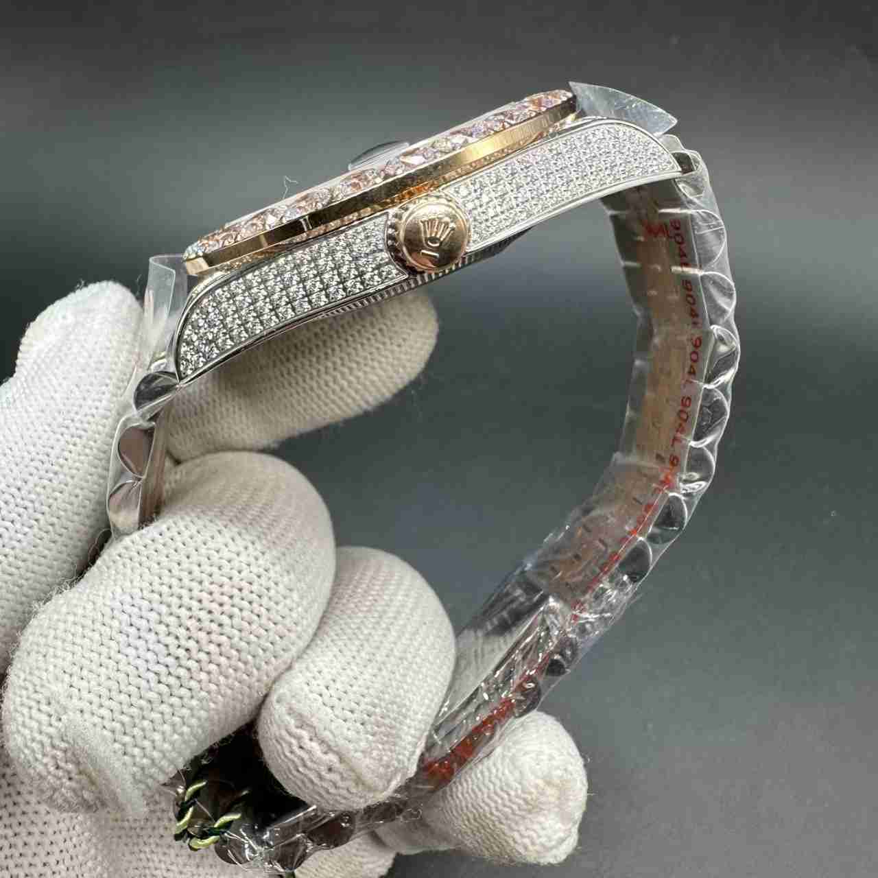 Daydate AAA diamonds CZ 2tone rose gold case 43mm prongset bezel blue baguette dial jubilee band 300$