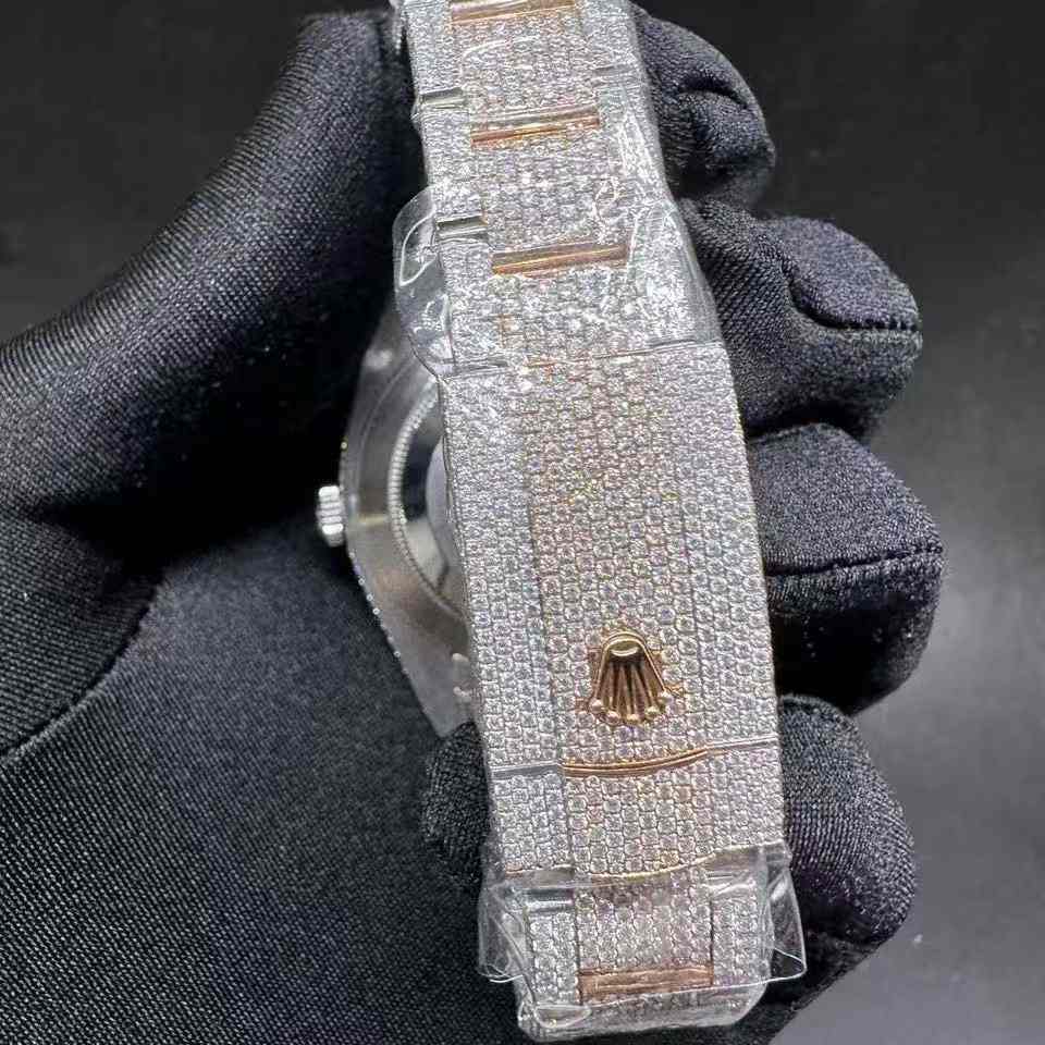 Rolex Datejust Moissanite Bustdown diamonds 2tone rose gold case 41mm Arabic diamonds dial big stones bezel oyster bracelet  3500$