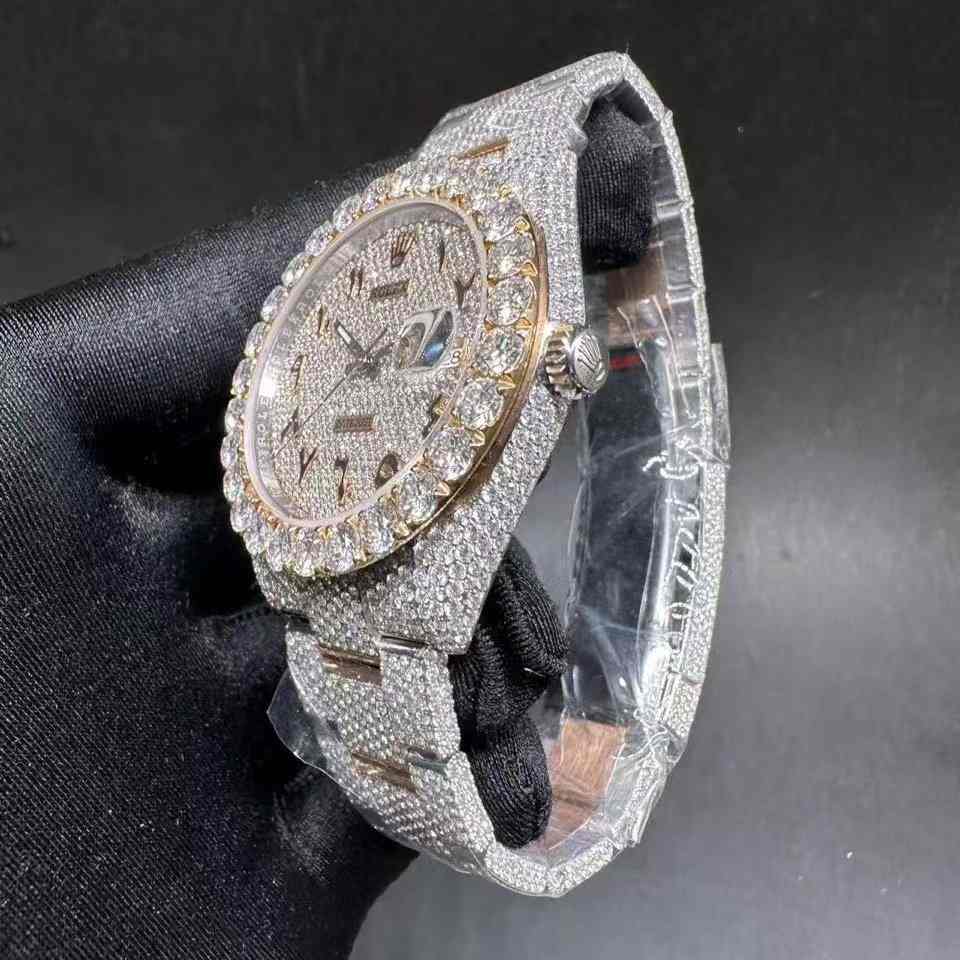 Rolex Datejust Moissanite Bustdown diamonds 2tone rose gold case 41mm Arabic diamonds dial big stones bezel oyster bracelet  3500$