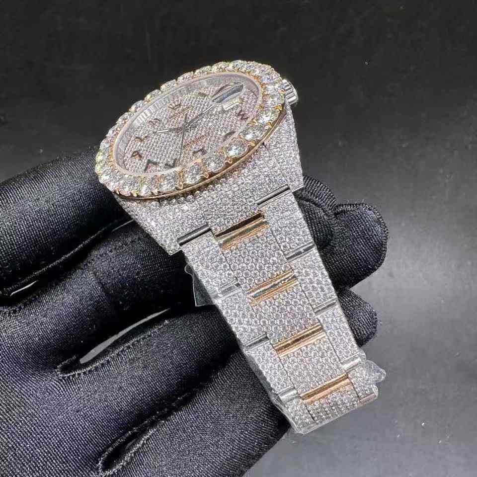 Rolex Datejust Moissanite Bustdown diamonds 2tone rose gold case 41mm Arabic diamonds dial big stones bezel oyster bracelet  3500$