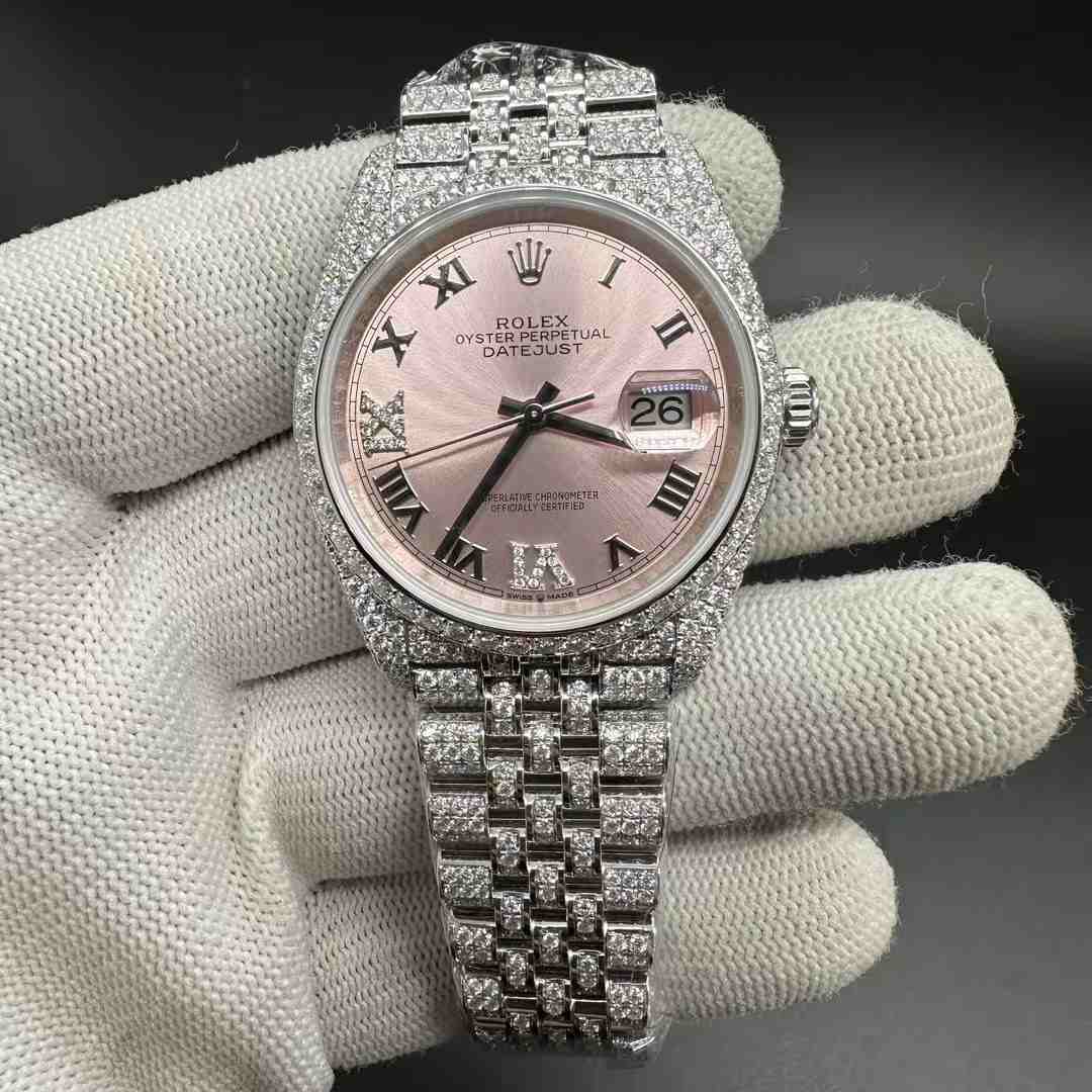 Datejust 36 Copy clean 3235 customized Moissanite diamonds case 36mm Pink dial Jubilee band women shiny watch. M130+L550 1500$