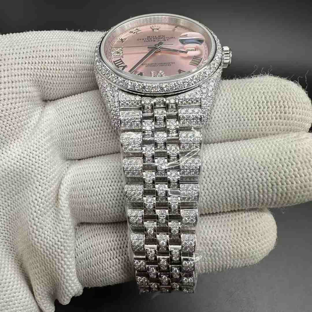 Datejust 36 Copy clean 3235 customized Moissanite diamonds case 36mm Pink dial Jubilee band women shiny watch. M130+L550 1500$