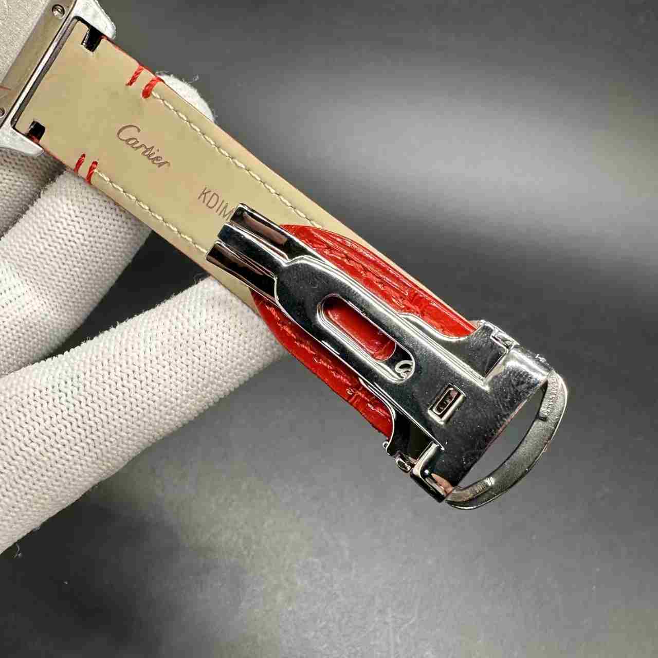 Santos Swiss automatic 9015 Swarovski diamonds case white dial red leather strap 385$