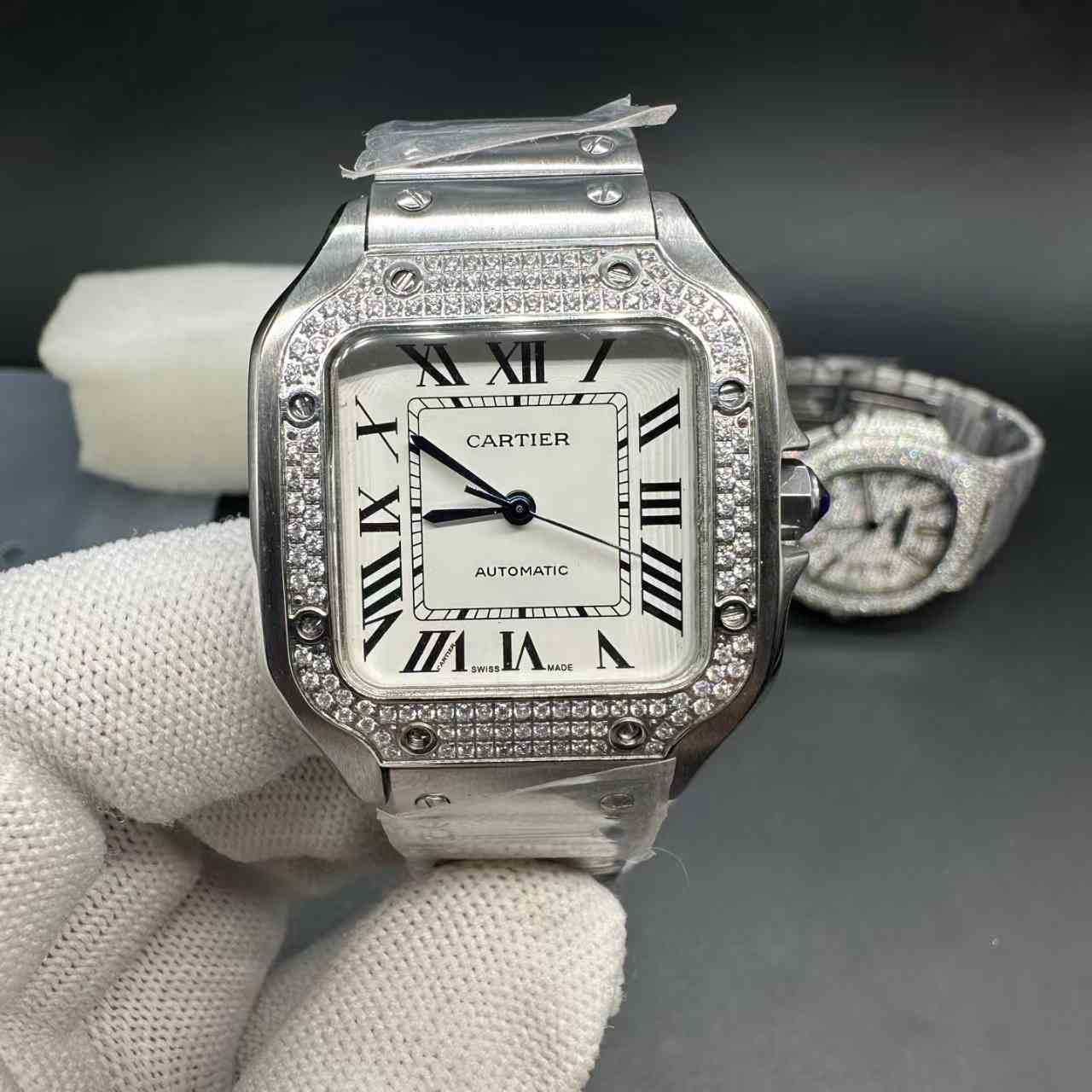 Santos women 35mm automatic AAA diamonds bezel white dial 125$