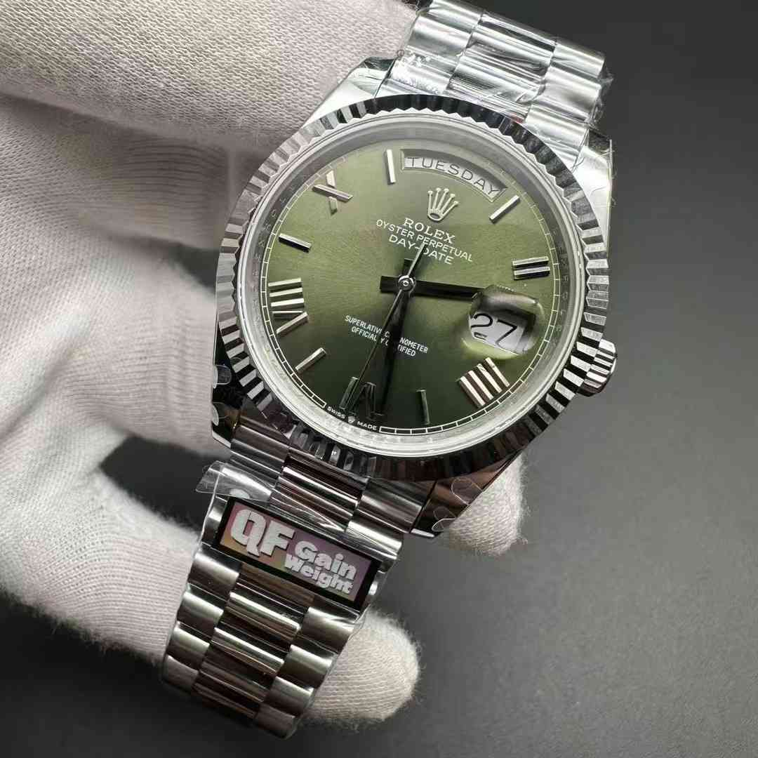 Rolex Daydate QF gain weight 2836 heavy version 180g Steel case 40mm Green dial President bracelet. 550$