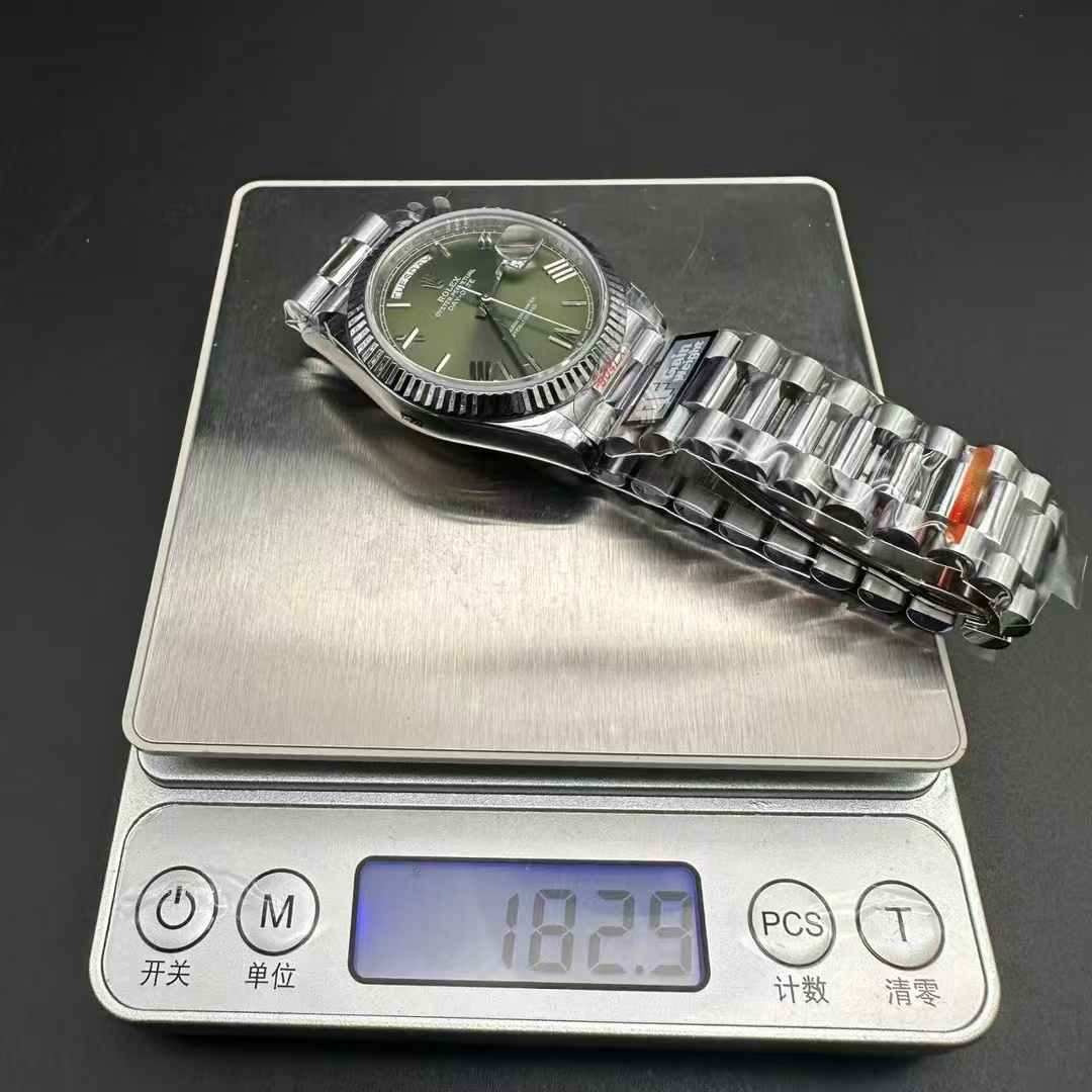 Rolex Daydate QF gain weight 2836 heavy version 180g Steel case 40mm Green dial President bracelet. 550$