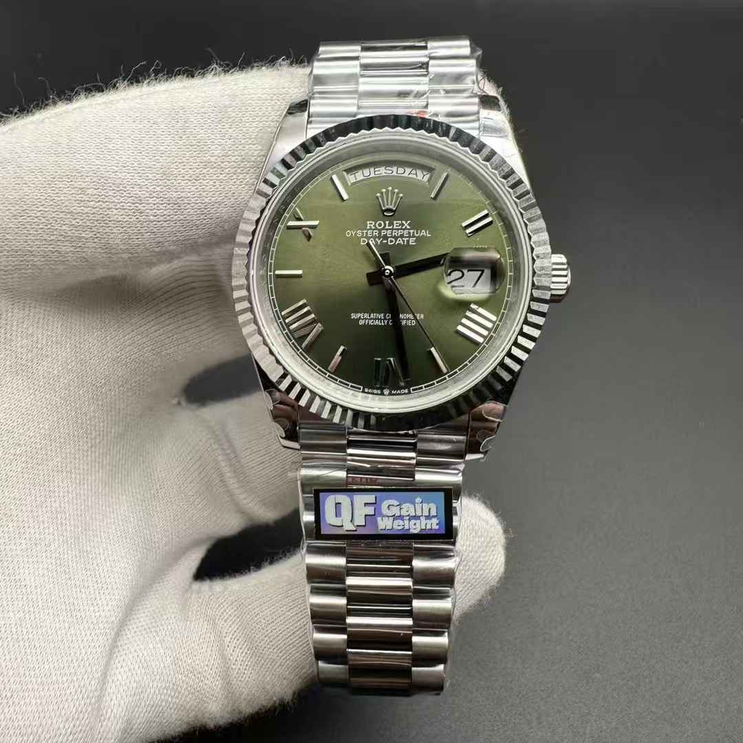 Rolex Daydate QF gain weight 2836 heavy version 180g Steel case 40mm Green dial President bracelet. 550$