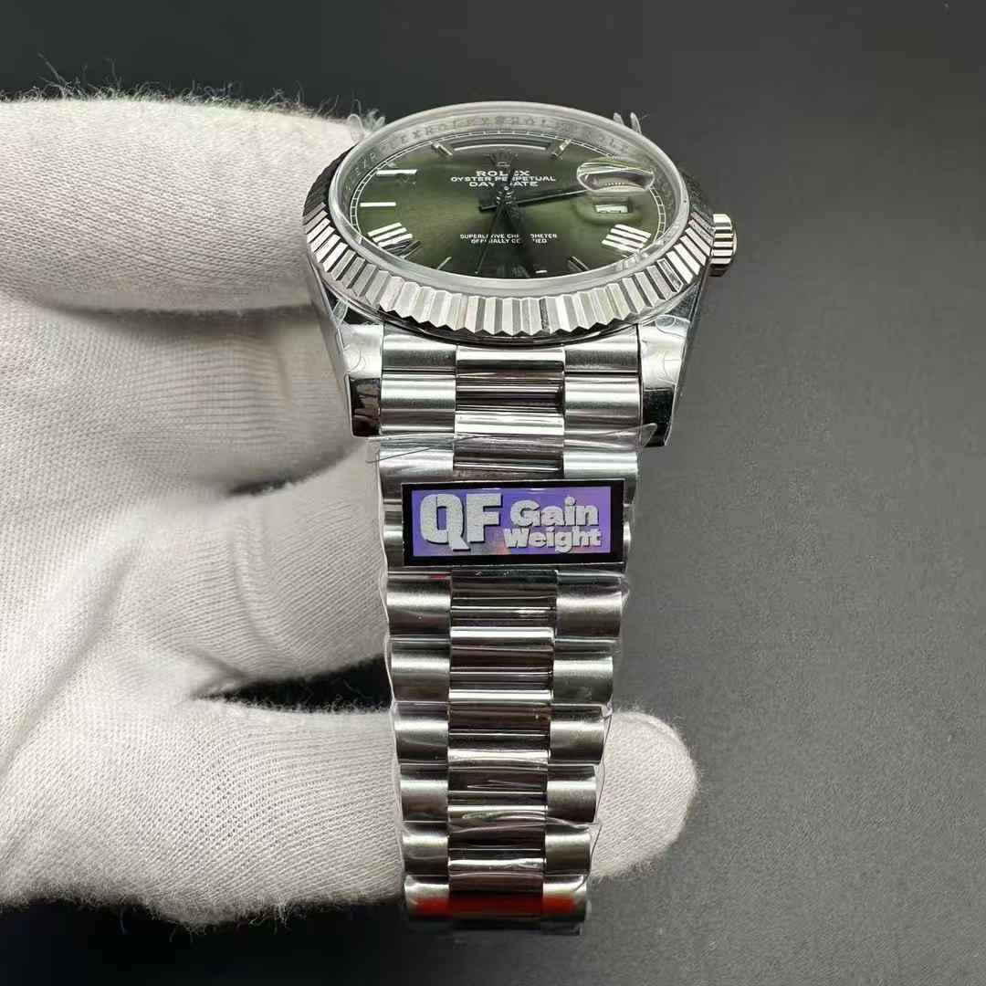 Rolex Daydate QF gain weight 2836 heavy version 180g Steel case 40mm Green dial President bracelet. 550$