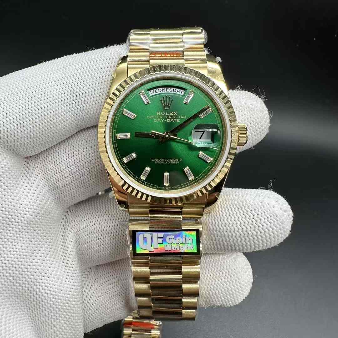 Daydate QF 2836/3255 Gain weight Gold case 36mm Baguette green dial President band. 500$