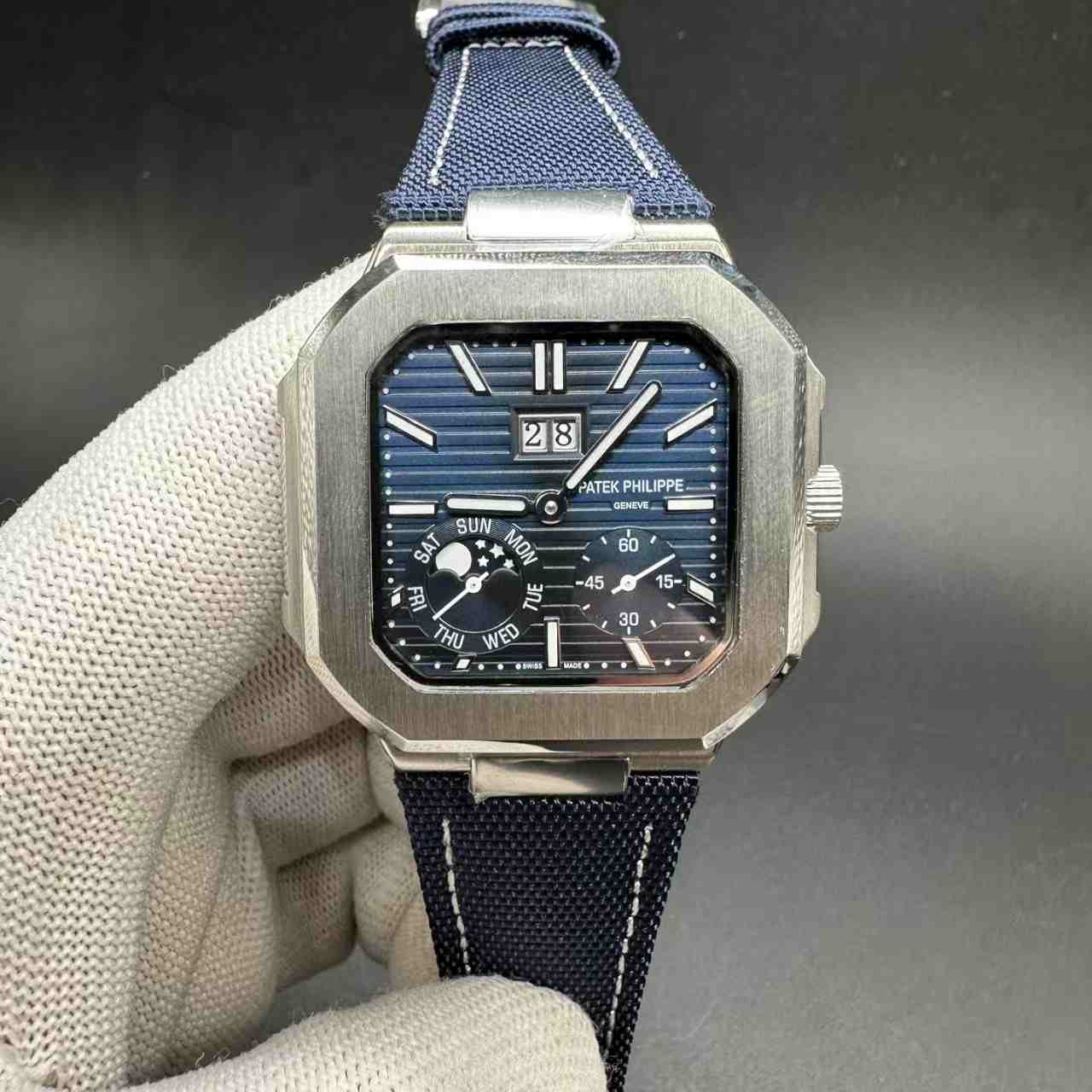 Patek Philippe AAA+ Square case blue dial black leather strap  145$
