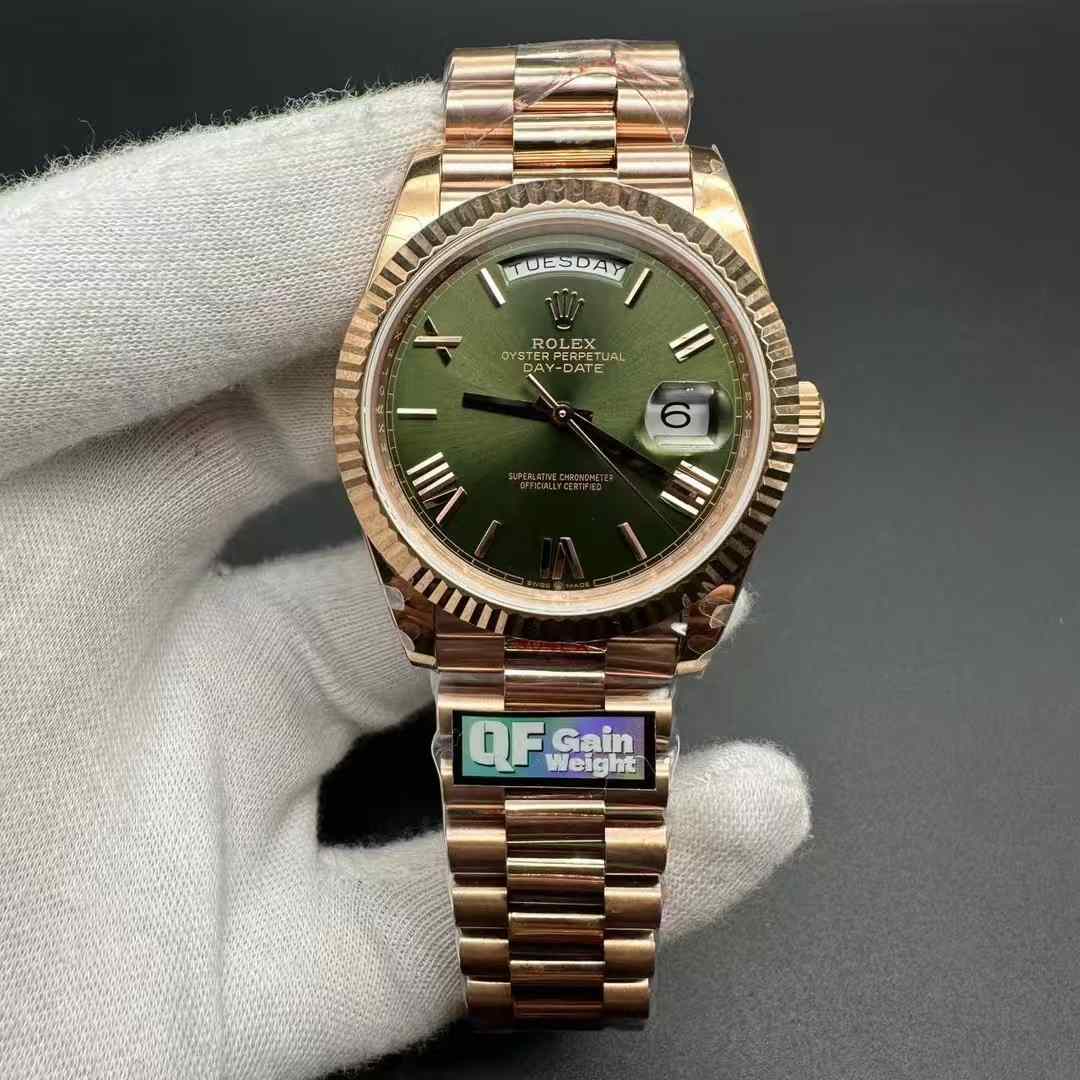 Rolex Daydate 40 QF V5 2836 Gain weight 180g Rose gold case 40mm Green dial heavy version. 550$