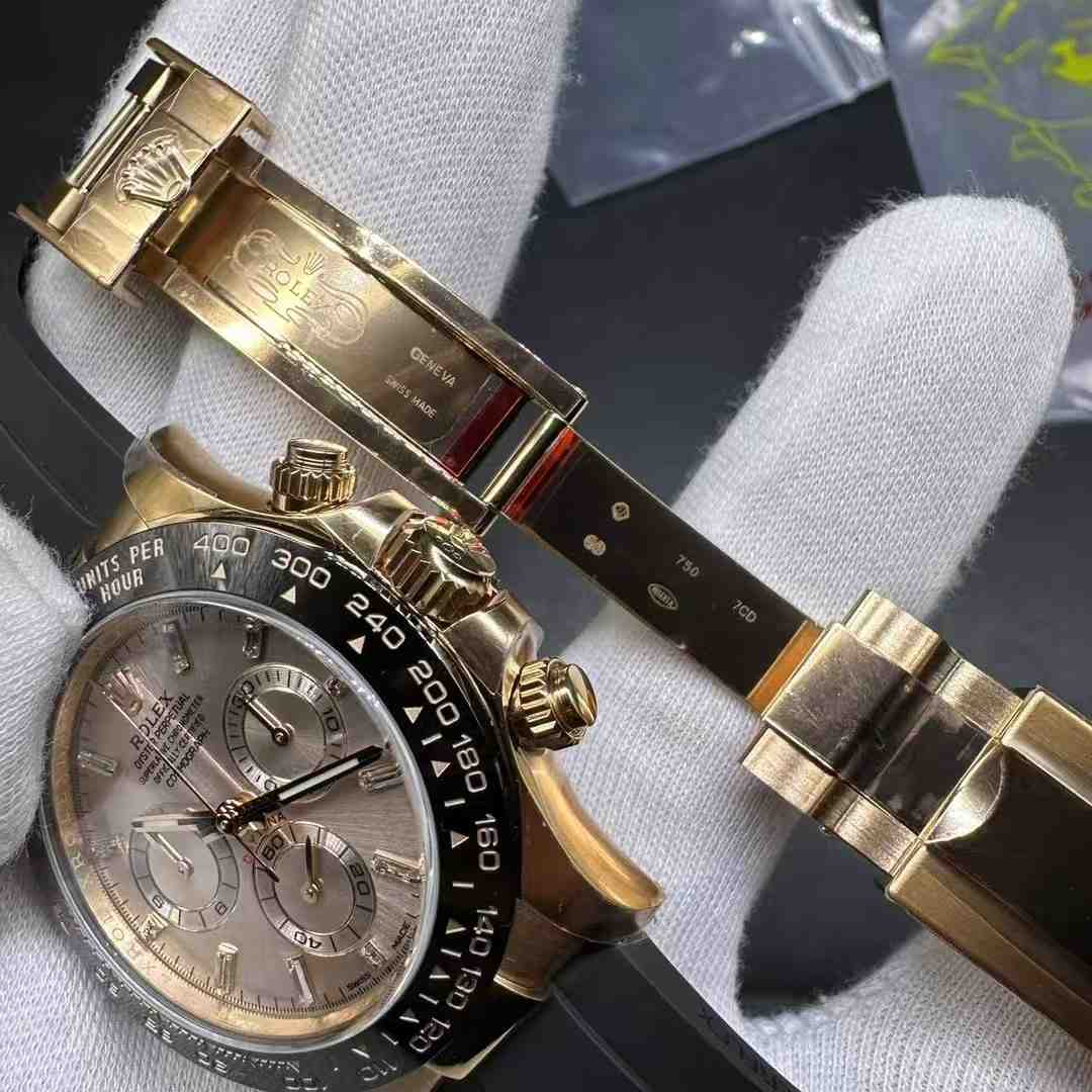 Rolex Daytona 116515LN Clean factory 4130 rose gold case 38.5mm Baguette dial Ceramic black bezel Black oysterflex strap. 938$