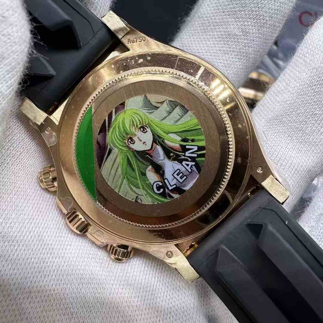 Rolex Daytona 116515LN Clean factory 4130 rose gold case 38.5mm Baguette dial Ceramic black bezel Black oysterflex strap. 938$