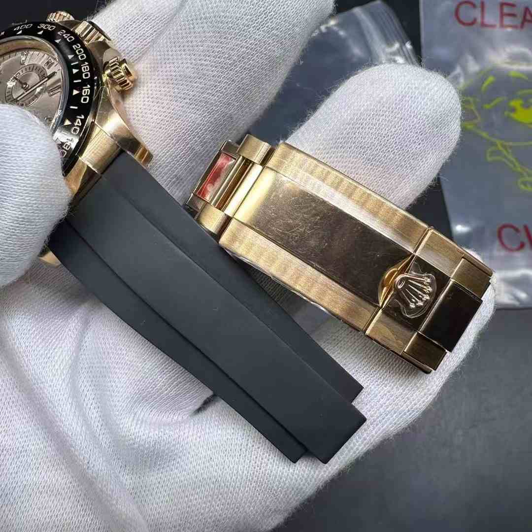 Rolex Daytona 116515LN Clean factory 4130 rose gold case 38.5mm Baguette dial Ceramic black bezel Black oysterflex strap. 938$