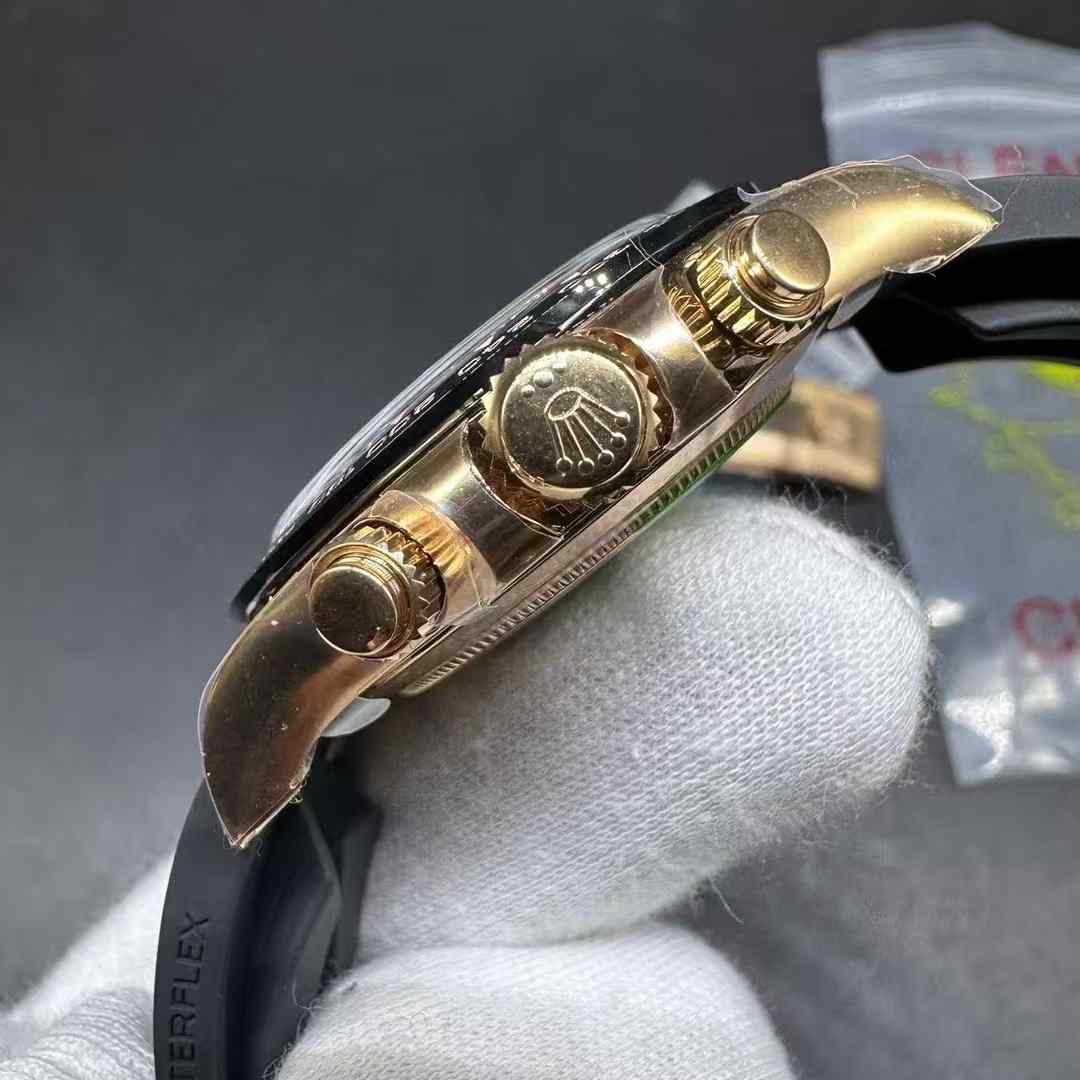 Rolex Daytona 116515LN Clean factory 4130 rose gold case 38.5mm Baguette dial Ceramic black bezel Black oysterflex strap. 938$