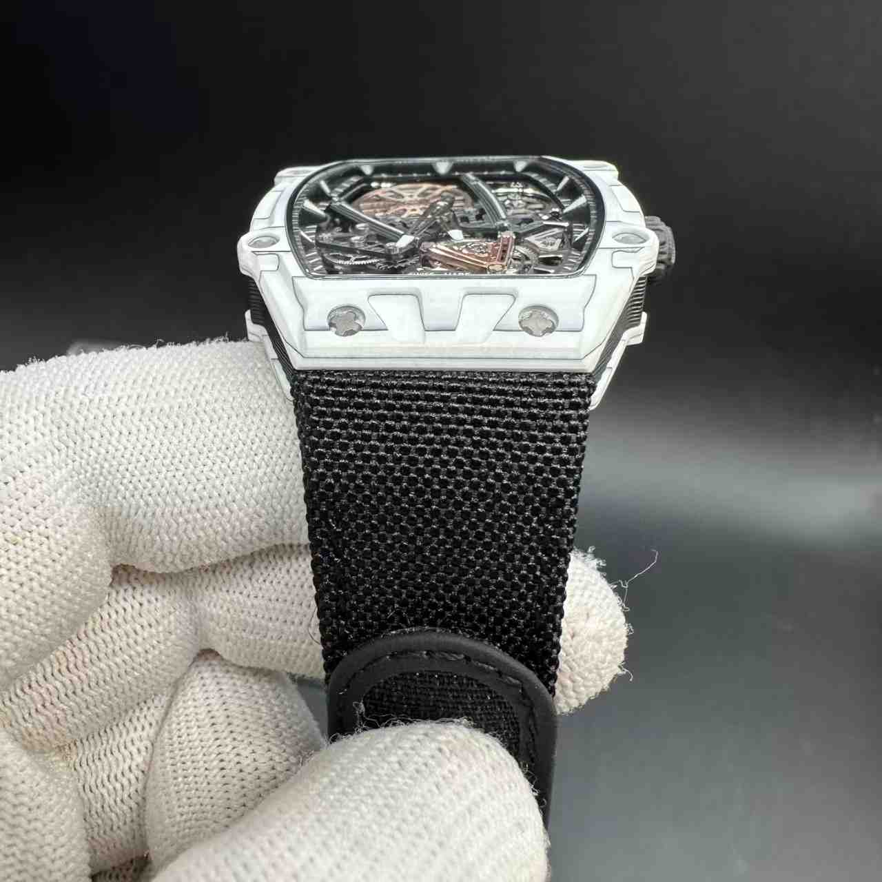 RM27-05 Limited Edition Rafael Nadal white Carbon thin case 38g weight skeleton dial Black nylon strap. 400$