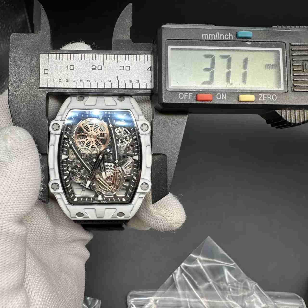 RM27-05 Limited Edition Rafael Nadal white Carbon thin case 38g weight skeleton dial Black nylon strap. 400$