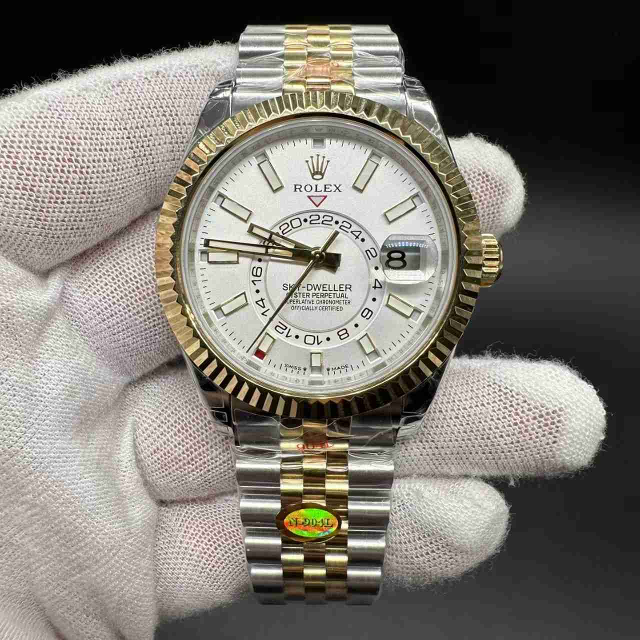 Sky-dweller Noob 9001 automatic super clone 2tone gold case 42mm White dial Jubilee band. 400$
