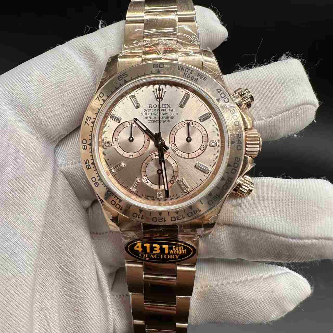 Daytona QF V6 Version gain weight 180g Chronograph 4131 automatic Rose gold case 39mm Baguette Rose dial Oyster band. 980$