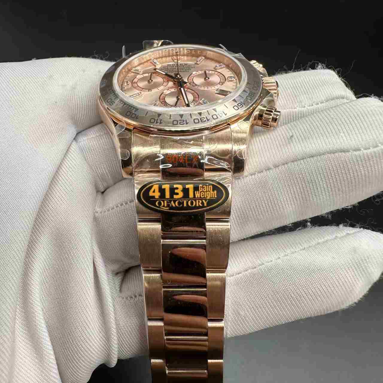 Daytona QF V6 Version gain weight 180g Chronograph 4131 automatic Rose gold case 39mm Baguette Rose dial Oyster band. 980$