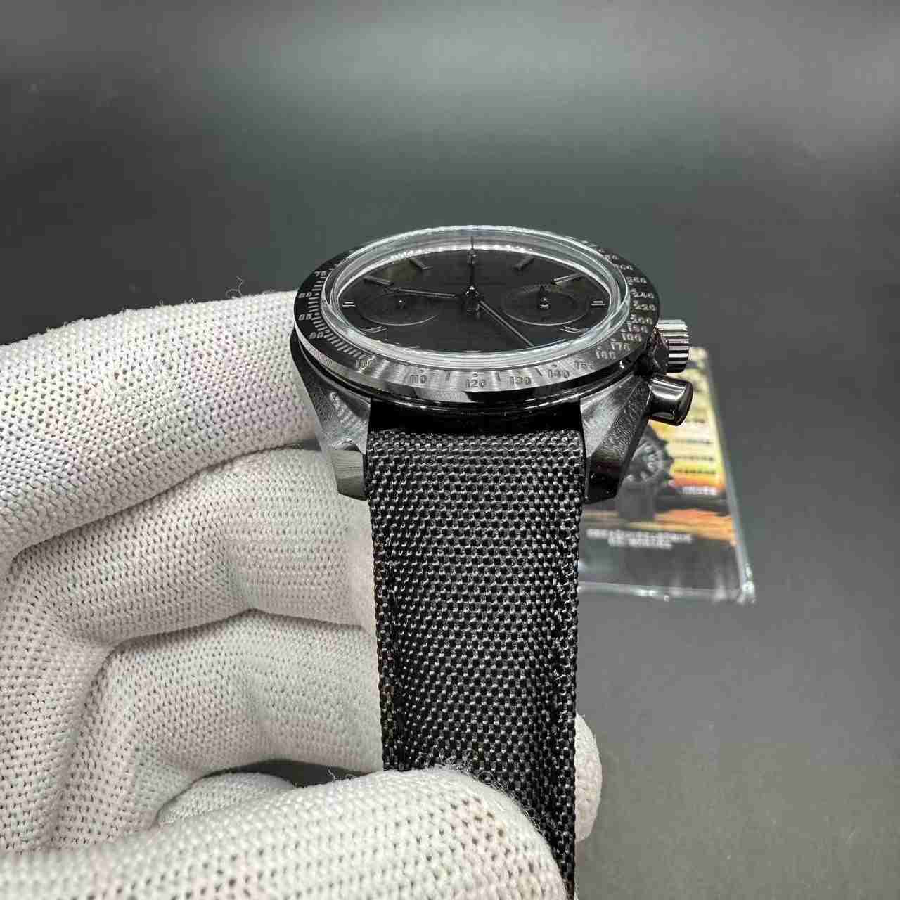Omega speedmaster super clone full black ceramic 41mm black dial 9300 chronograph automatic black leather strap stopwatch 580$