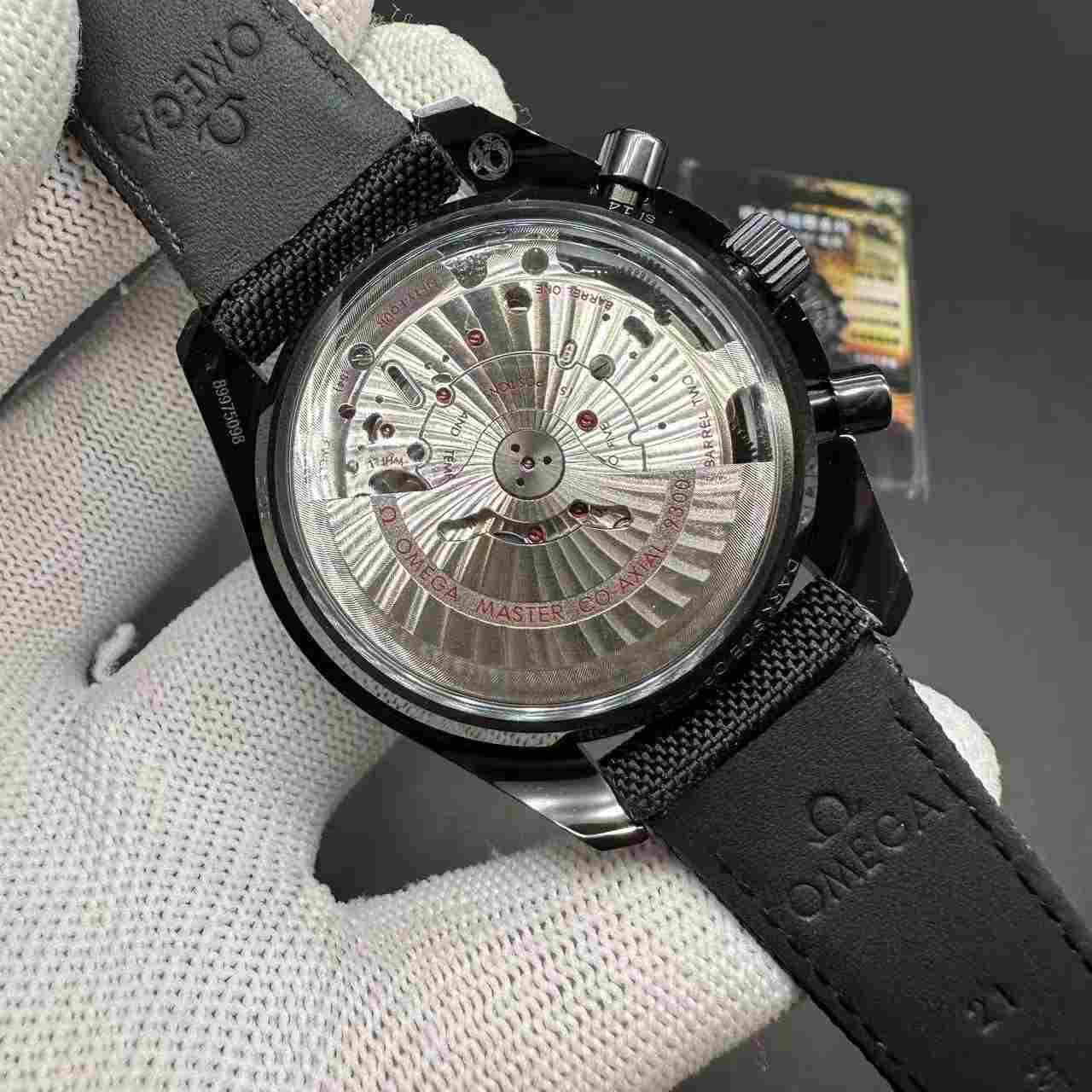 Omega speedmaster super clone full black ceramic 41mm black dial 9300 chronograph automatic black leather strap stopwatch 580$