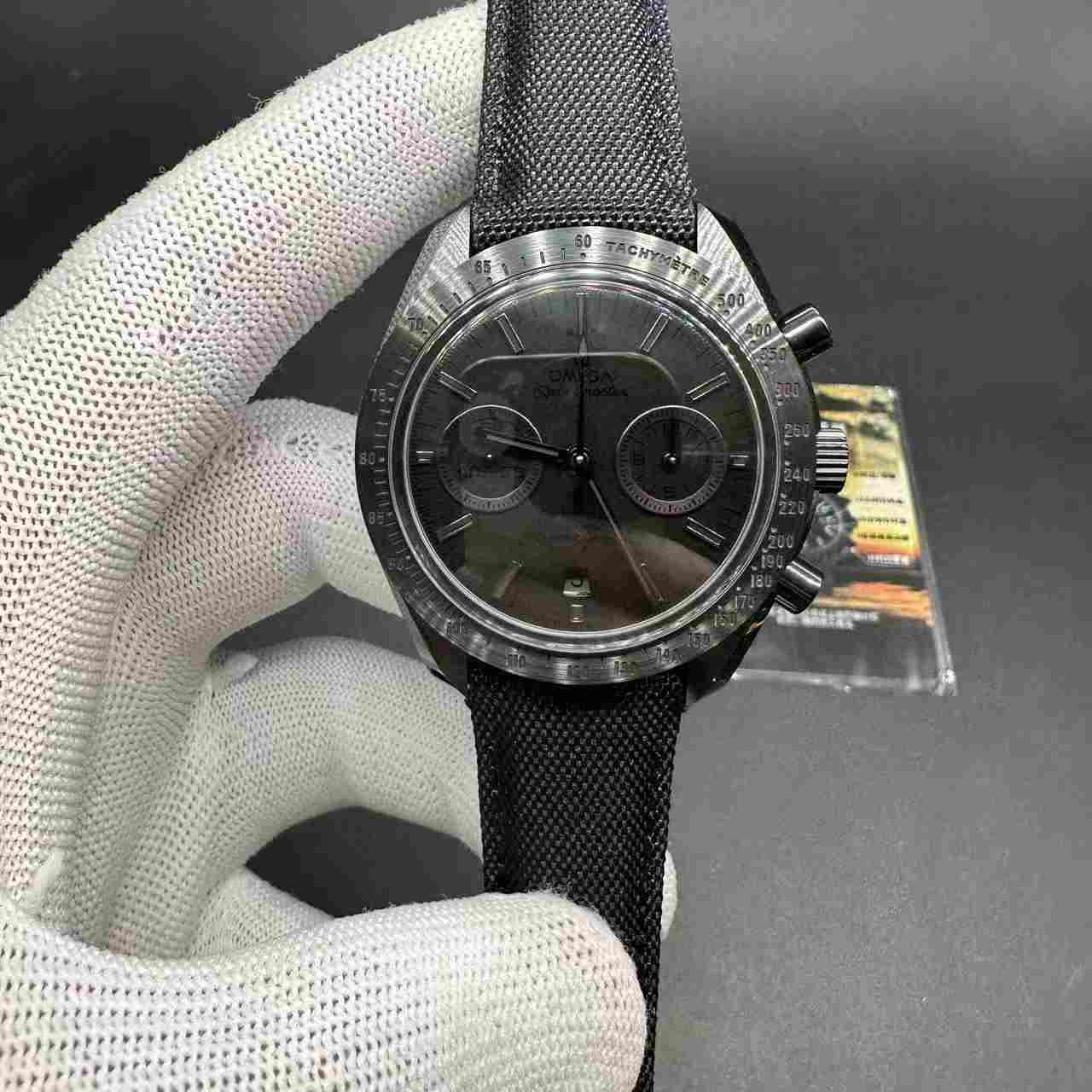 Omega speedmaster super clone full black ceramic 41mm black dial 9300 chronograph automatic black leather strap stopwatch 580$