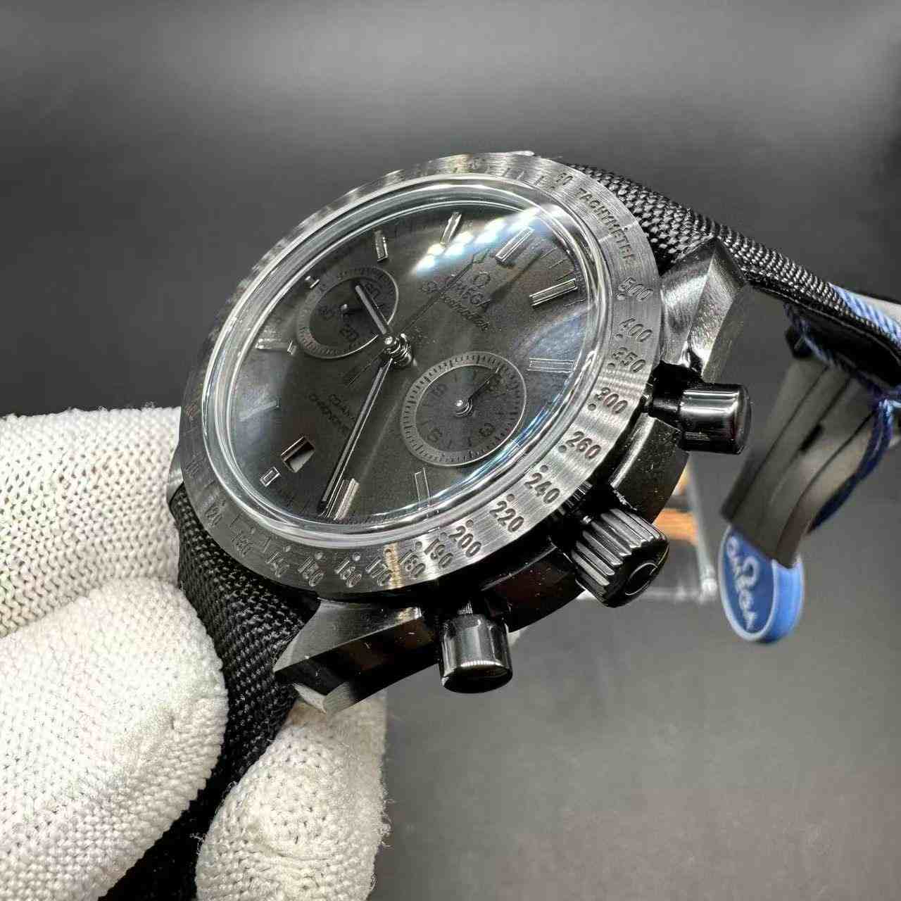 Omega speedmaster super clone full black ceramic 41mm black dial 9300 chronograph automatic black leather strap stopwatch 580$