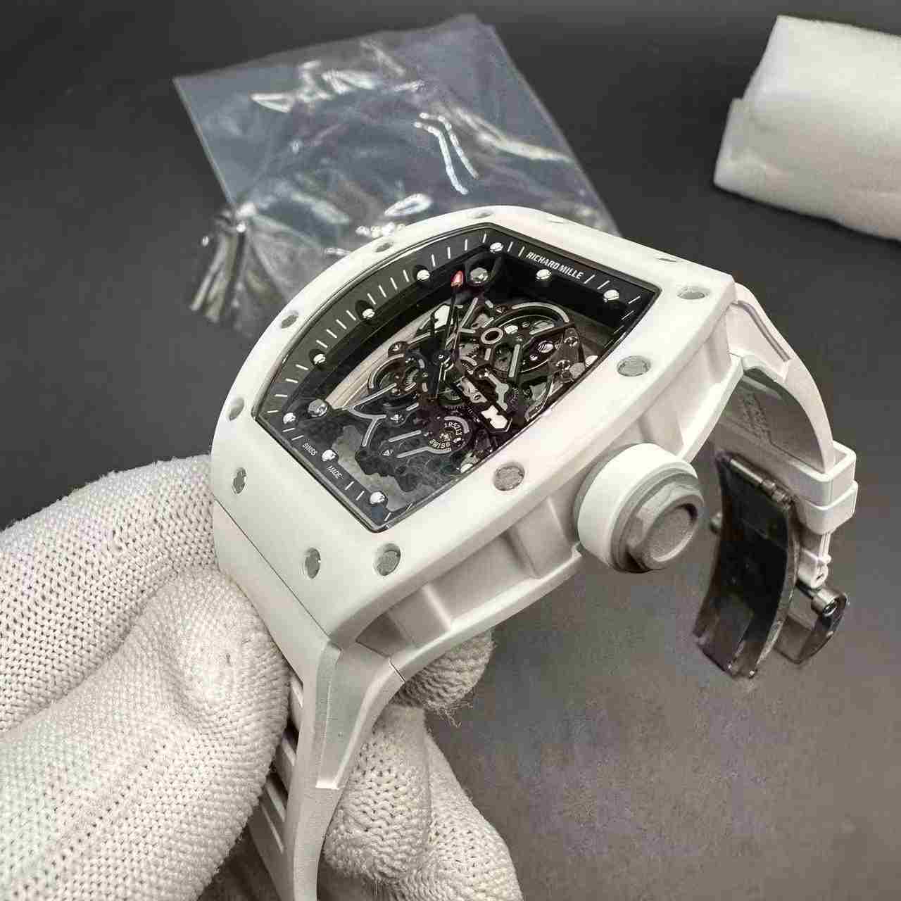 RM055 white ceramic BBR super clone skeleton dial white rubber strap 680$
