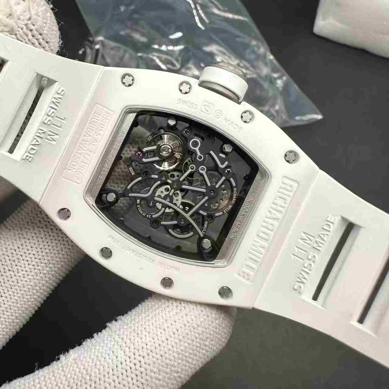 RM055 white ceramic BBR super clone skeleton dial white rubber strap 680$