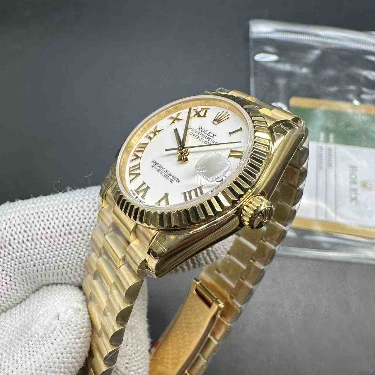 Datejust BP automatic Gold case 31mm white dial President band women watch