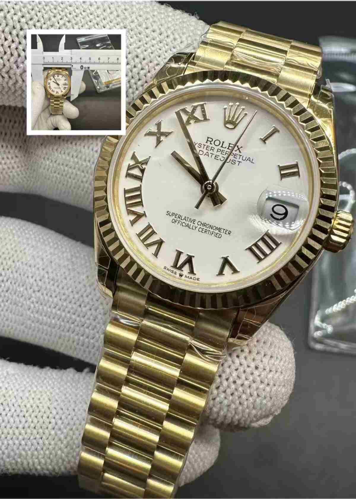 Datejust BP automatic Gold case 31mm white dial President band women watch