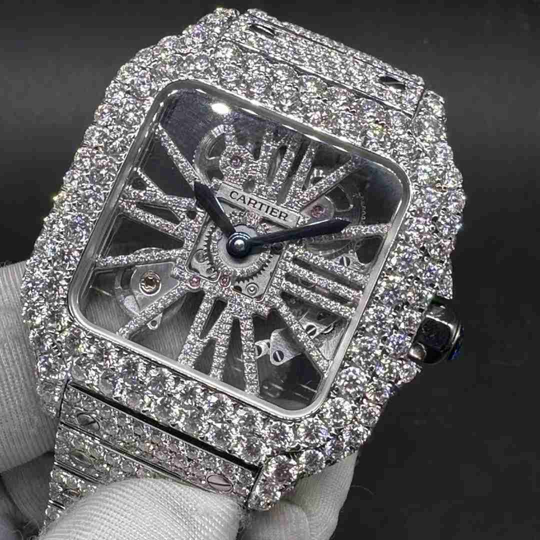 Cartier Santos TW factory Swiss quartz movement Moissanite diamonds skeleton case 38.5*40mm 3000$