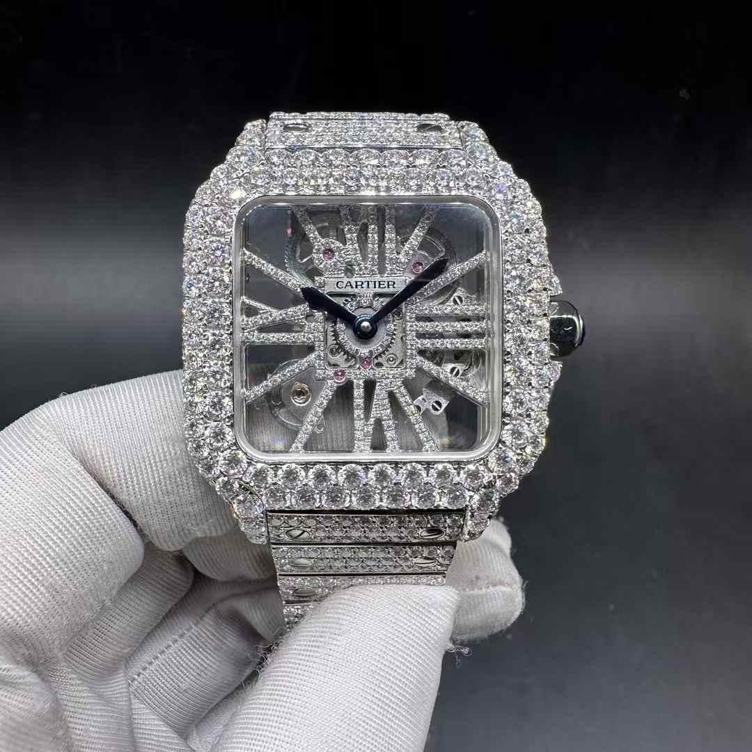 Cartier Santos TW factory Swiss quartz movement Moissanite diamonds skeleton case 38.5*40mm 3000$
