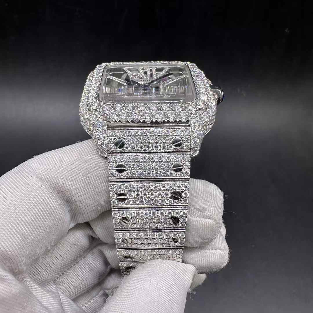 Cartier Santos TW factory Swiss quartz movement Moissanite diamonds skeleton case 38.5*40mm 3000$