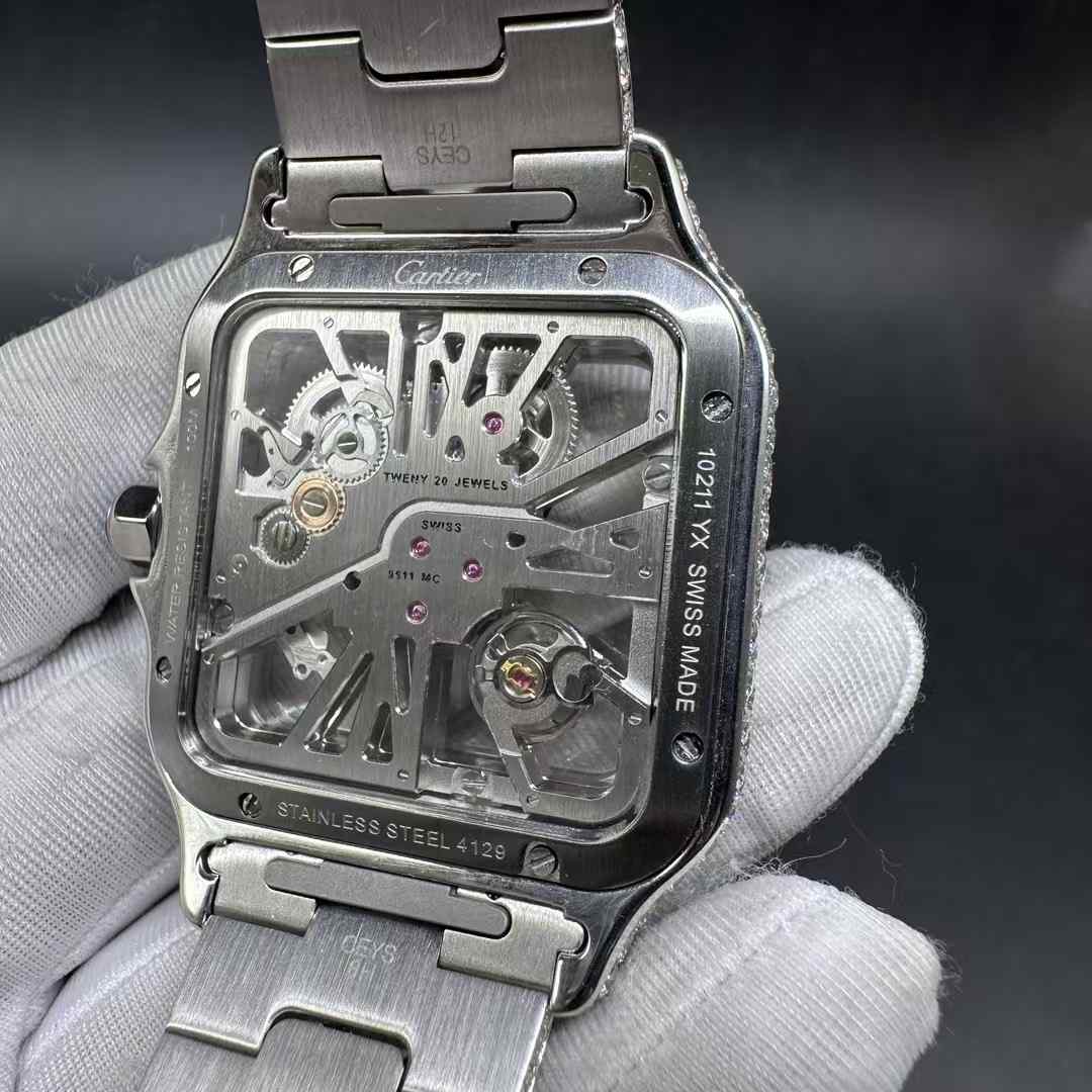 Cartier Santos TW factory Swiss quartz movement Moissanite diamonds skeleton case 38.5*40mm 3000$