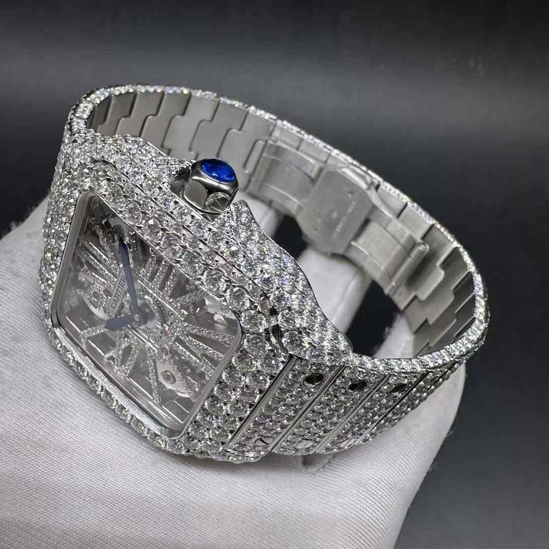 Cartier Santos TW factory Swiss quartz movement Moissanite diamonds skeleton case 38.5*40mm 3000$