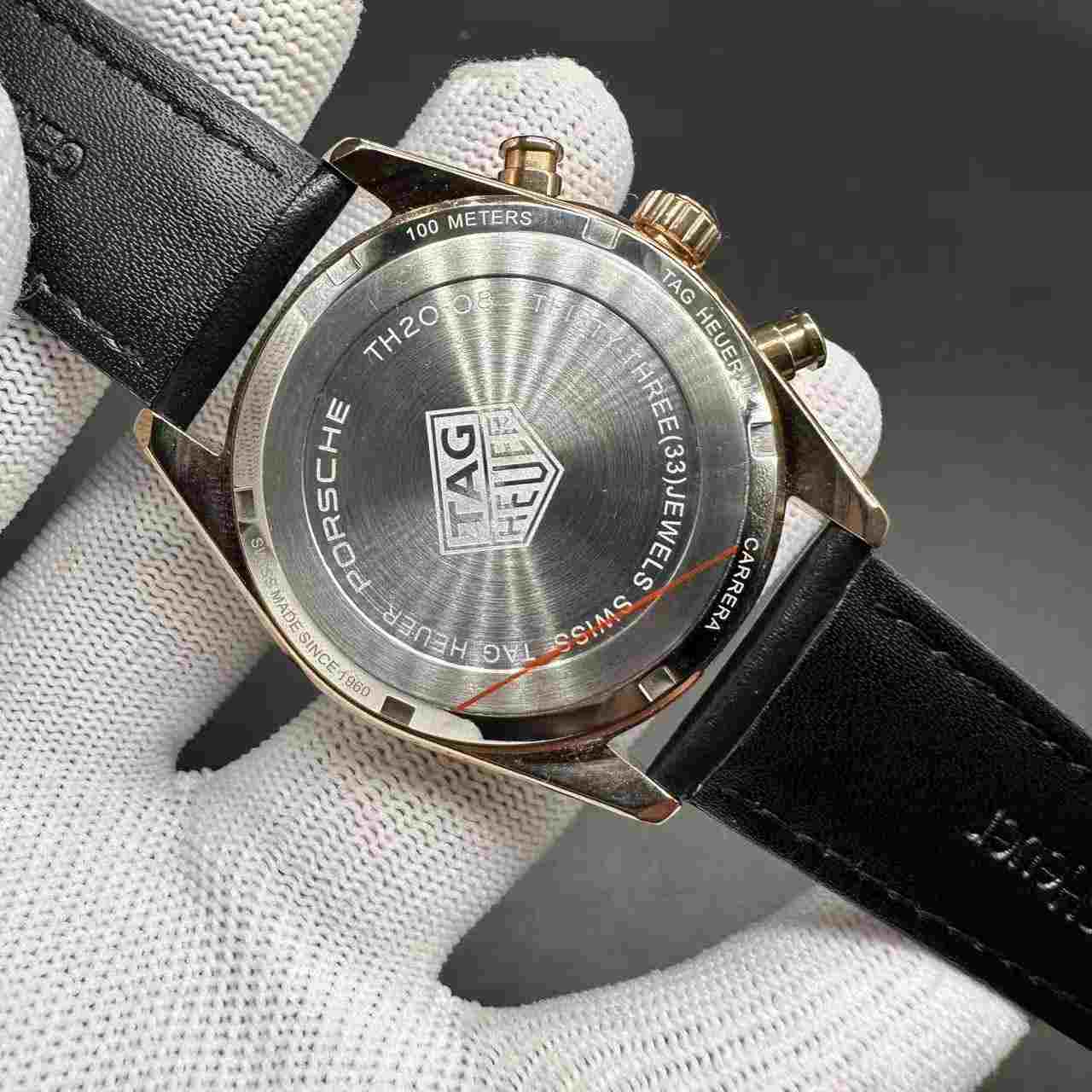TAG Carrera AAA Quartz rose gold case white dial black leather stopwatch 115$